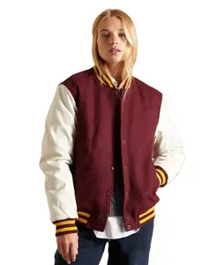 Chaqueta Varsity con Logotipo Personalizado del Fabricante, Chaqueta Negra Lisa de Cuero Premium de Alta Calidad, Mangas de Cuero Cálidas, Tallas Grandes para Hombre - Product Image 1
