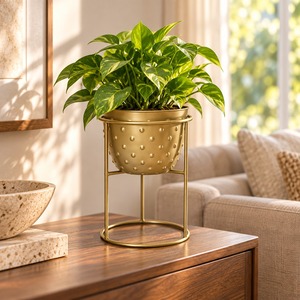 Premium Gold Metal Planter Stand <b>for</b> Living Room Office Hotel Decor Indoor <b>Plant</b> Holder Modern Home Decoration Chic Stylish Best - Product Image 1