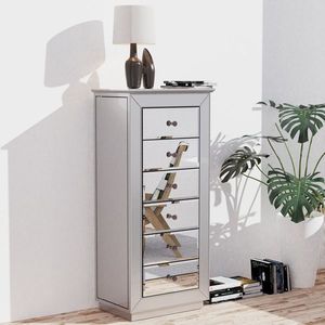 Armadio Portagioie Argentato a Specchio con 6 Cassetti e 16 Ganci per Collane, 2 Ante Laterali a Battente - Product Image 2