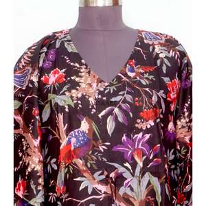 Caftán de Tela con Estampado de Bloques Personalizado de Alta Calidad, Diseño con Cordón Ajustable en la Cintura, Corte Holgado, Largo, para Playa, Verano, para Mujer - Product Image 2