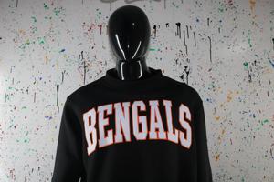 BENGALS BLACK <b>Mock</b> <b>Neck</b> Sweatshirt 100% WHITE Applique Embroidery wide <b>neck</b> Sweatshirt Finer Threads - Product Image 2