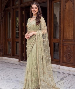 Indian Traditional Ethnic Fancy Designer Wedding Saree with Heavy Net Material Embroidery Sequins Work for Women Trendy Fit - Product Image 1