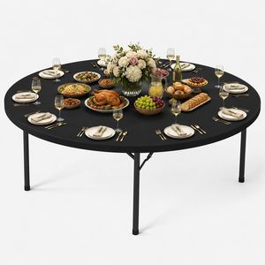 Mesa Redonda Plegable de Plástico Moldeado por Soplado, Blanca, de 71 Pulgadas - Product Image 2