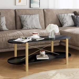 Tavolino da Caffè Regolare in Legno di Pino Massiccio e Metallo con Piano in Legno Ingegnerizzato Nero, Durevole ed Elegante - Product Image 1
