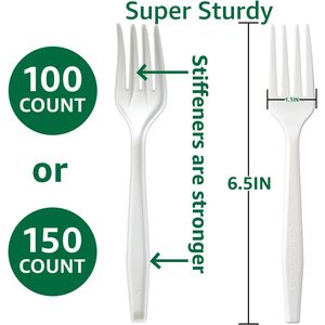 Kit di posate usa e getta 100% compostabili ed ecologiche, pesanti, senza plastica, per feste: coltelli, forchette, cucchiai, utensili - Product Image 1