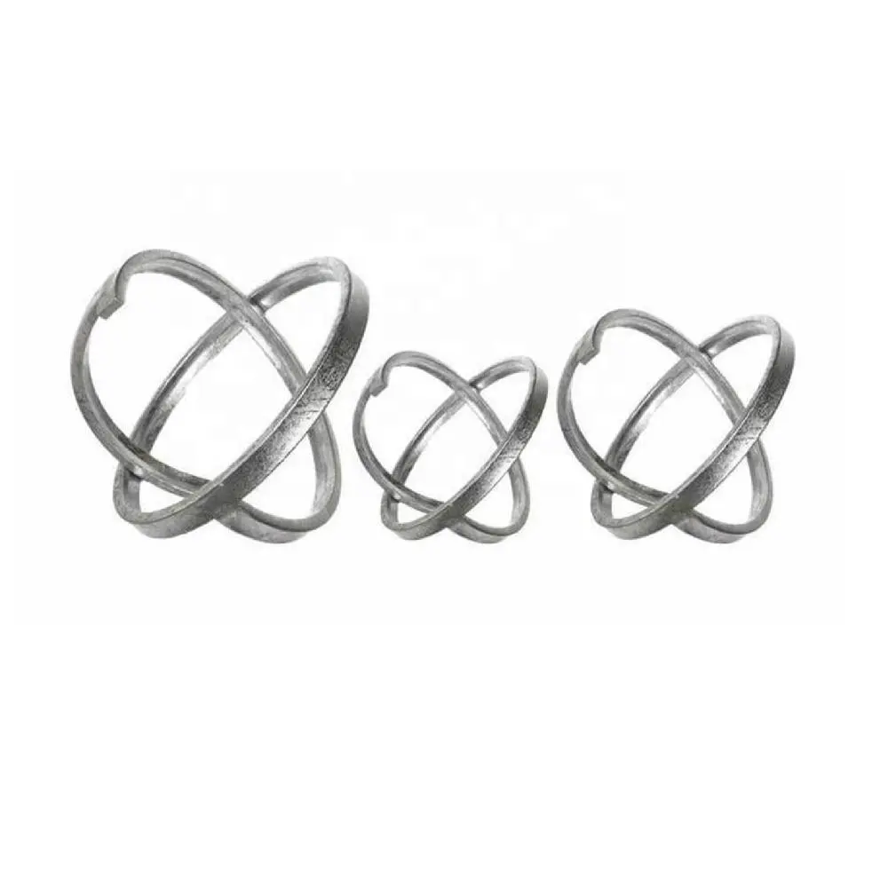 Metal Round Abstract Sculpture Silver Set of 3 Bookshelf Showcase for Tabletop Modern Sculpture Great Bookcase Console Office