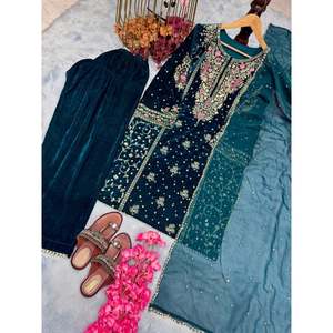 Ensembles de créateurs pour femmes Top en velours de viscose pur Plazzo et Dupatta pour un look de fête - Product Image 2