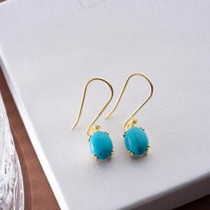 Turquoise Drop Earrings Vibrant Blue Oval <b>Stone</b> 925 Sterling Silver 14K Gold Plated Vermeil Dangle Boho Jewelry - Product Image 4