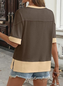 T-shirts pour femmes Été 2026 Col rond Décontracté Uni Manches courtes Coton respirant Léger Confortable - Product Image 3