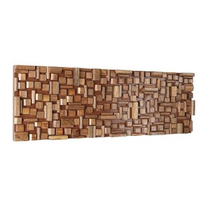 Panneau mural géométrique artisanal en bois de manguier et noyer, décoration en gros - Product Image 1