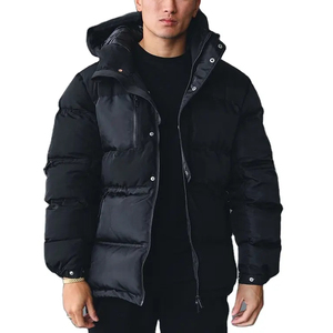 Abrigo Acolchado de Invierno para Hombre, Negro, Sólido, Casual, con Cierre Frontal, Resistente al Viento, con Capucha, Acolchado, Personalizado OEM - Product Image 1