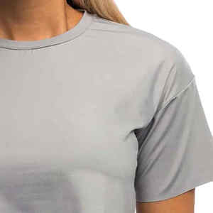 T-shirt court à manches courtes pour femme, imprimé à carreaux, avec patchs, respirant, en mélange de coton écologique, personnalisable - Product Image 6