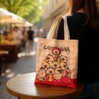 Capibara Canvas-Tragetasche 32x36cm Damen-Einkaufstasche mit Niedlichem Tier-Design