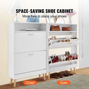 Mobiletto Portascarpe Autoportante a 2 Cassetti con Vano Superiore Ribaltabile per Scatole e Organizzatori di Scarpe da Ingresso - Product Image 2