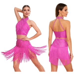 ชุดเต้นรำลาตินสำหรับผู้หญิง เสื้อครอปท็อปแบบซ้อนทับพร้อมกระโปรงพู่ห้อย สำหรับซัลซ่า ชาช่า การแสดงบนเวที งานปาร์ตี้ และการฝึกซ้อม - Product Image 2