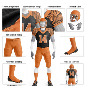 Uniforme de Fútbol Americano Personalizado Naranja 100% Algodón Poliéster Jersey Estampado Digital de Manga Corta que Absorbe la Humedad Corte Regular - Product Image 5