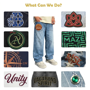Men's Loose Mid Waist Boyfriend <b>Jeans</b> Breathable Medium Wash Denim Graphic Embroidery Front Logo Spring Summer Autumn Winter - Product Image 6
