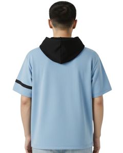 Customized <b>Men</b> <b>Light</b> <b>Blue</b> Short Sleeve Hoodie T <b>Shirt</b> With Pocket Casual Streetwear Pullover Top Custom Logo OEM Wholesale - Product Image 2