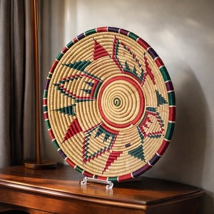 Tapiz Bohemio Tejido a Mano ECOWOODIES, Patrón Geométrico Abstracto, Decoración Circular para Pared, Sala de Estar, Navidad - Product Image 1