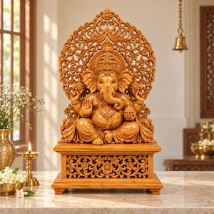 Statue de Ganesha en bois faite à la main, idole du dieu hindou pour la décoration de la maison ou du temple, cadeau spirituel, œuvre d'art religieuse indienne traditionnelle faite à la main - Product Image 1