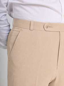 Pantalon habillé léger beige pour homme, taille haute, coupe droite, en tissu Oxford de coton, uni, infroissable, devant plat, boutonné, printemps - Product Image 2