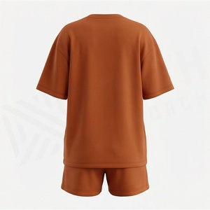 Conjunto de 2 Piezas para Mujer, Camiseta de Manga Corta de Color Sólido Tejida y Pantalones Cortos por Encima de la Rodilla, Cuello Redondo, Corte Holgado, Ropa Casual de Primavera/Verano - Product Image 2