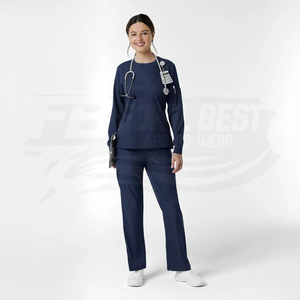 Blouse d'uniforme médical pour femme, bleu marine, à manches longues, en coton et polyester tricoté, design personnalisé - Product Image 3