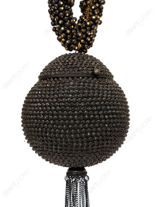 Pochette de soirée de luxe noire entièrement perlée avec anse ovale surdimensionnée et franges à pompons, sac à main de créateur pour mariage et événements. - Product Image 5