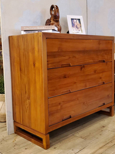 Mesita de Noche de Teca Práctica y Moderna con 3 Cajones para Muebles de Dormitorio - Product Image 3