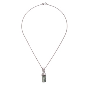 Pendentif Colonne en Cristal de Tourmaline Verte Naturelle Pierre de Naissance Pierre Précieuse Brute avec Capuchon en Argent Sterling 925 - Product Image 5