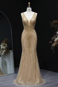 Vestido de Noche de Lujo al por Mayor con Cuentas Hechas a Mano, Manga Casquillo, Tul, Corte A, Vestido de Fiesta Formal para Mujer con Bordado de Perlas - Product Image 3