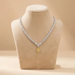Collar de tenis de lujo con diamantes cultivados en laboratorio, colgante de pera de corte elegante, cadena de diamantes con corte marquesa personalizado, con diamantes de laboratorio de corte elegante. - Product Image 3