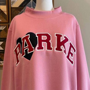 Women's Red Crew <b>Neck</b> Sweatshirt with Parke Embroidered Letter Design Regular Fit Cotton Winter 200g <b>Mock</b> <b>Neck</b> - Product Image 4