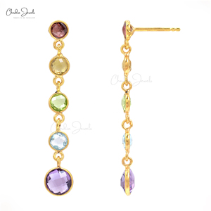 Asian Manufacturer 925 Sterling Silver Yellow <b>Gold</b> Plated Multi Gemstone Dainty <b>Dangling</b> <b>Earrings</b> Free Shipping Available - Product Image 2