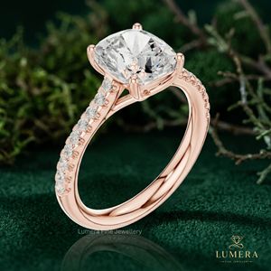 Elegant Cushion Cut Featuring Pave <b>Set</b> Accent Band Engagement <b>Ring</b> in Soli Gold Finish Luxury <b>Wedding</b> Jewelry <b>for</b> <b>Women</b> Fine - Product Image 5