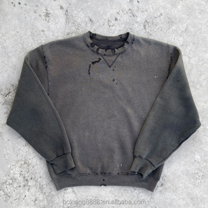 เสื้อสเวตเชิ้ตคอกลมโอเวอร์ไซส์สำหรับผู้ชาย สีพื้น ผ้าถักแบบวอช แขนยาวทรงปกติ สไตล์ฤดูใบไม้ร่วง ผ้าฝ้าย 100% คุณภาพสูง - Product Image 5