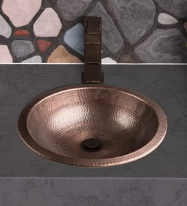 Lavabo ovale en cuivre martelé fait main, finition antique, pour salle de bain et cuisine - Product Image 4