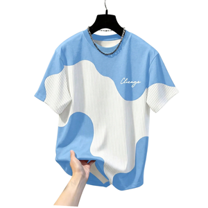 Camiseta de Manga Corta con Bloques de Color, Cuello Redondo, Estilo Casual Urbano, Estampado Abstracto, Ligera, para Uso Diario, Venta al Por Mayor - Product Image 1
