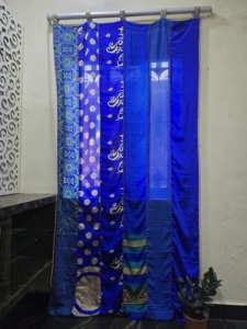 Blue Silk Patchwork <b>Curtain</b> Panel With Printed Patterns Tab Top Traditional Chinese Style Translucent <b>Window</b> Decor - Product Image 1