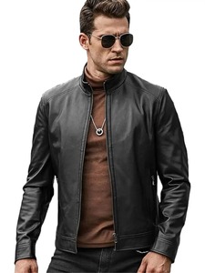 เสื้อแจ็คเก็ตหนังคาเฟ่เรเซอร์สีดำสำหรับผู้ชาย - Product Image 2
