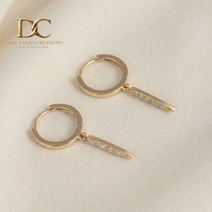 Pendientes de Aro Colgantes de Oro Sólido de 14K con Diamantes Cultivados en Laboratorio Certificados por IGI, Estilo Minimalista con Puntas, para Mujer, Regalo para Bodas y Fiestas, Joyería Fina - Product Image 4