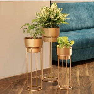 Modern Eco-Friendly Durable <b>Wood</b> & Metal <b>Planter</b> Stand Set 2 Pieces <b>Tall</b> Flower Pot Holder Indoor Outdoor Home Decor - Product Image 3
