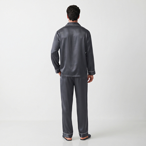 Ensemble de pyjama 100% soie pour homme, pyjama en satin décontracté à manches longues, pyjama d'hiver à jambes larges, col rabattu boutonné, pyjama pour homme - Product Image 2