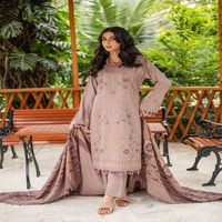 Vestido Salwar Kameez de Tres Piezas, Jacquard, Viscosa, Estilo Pakistaní e Indio, para Fiesta o Uso Casual, con Bordado Intenso, Diseño Étnico Moderno