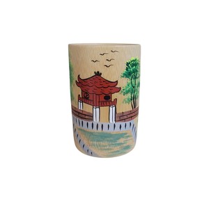 Bamboo cup <b>painting</b> classic handmade desktop <b>pen</b> holder traditional Vietnamese pavilion motif eco friendly home decor supply. - Product Image 2