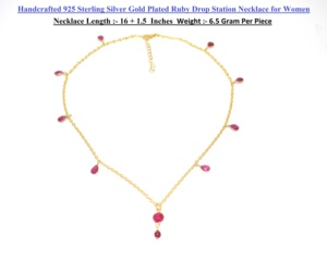 Sameer Art Craft Handcrafted 925 Sterling Silver 18K Gold Plated Natural <b>Ruby</b> Gemstone Minimalist Beach <b>Necklace</b> IGI Certified - Product Image 3