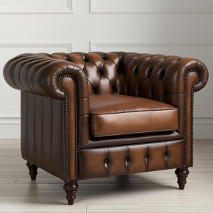Fauteuil d'appoint vintage en cuir marron avec pieds en bois, style moderne du milieu du siècle, canapé individuel pour salon ou bureau - Product Image 1