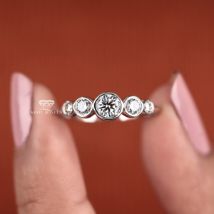 Five Stone Bezel Set Diamond Ring 14K Gold Lab Grown Diamond Wedding Ring Bridal Anniversary Gift OEM ODM Jewelry Supplier - Product Image 5