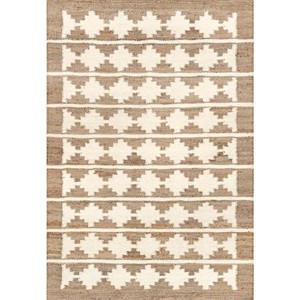 Handwoven Beige White Tribal Area <b>Rug</b> Geometric Jute Carpet <b>Boho</b> Farmhouse Modern Living Room Bedroom Handmade Floor Decor - Product Image 2