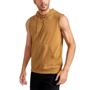 Hauts de sport sans manches à capuche pour hommes en coton de haute qualité, unis, à séchage rapide, respirants, pour la musculation, avec logo personnalisé - Product Image 4